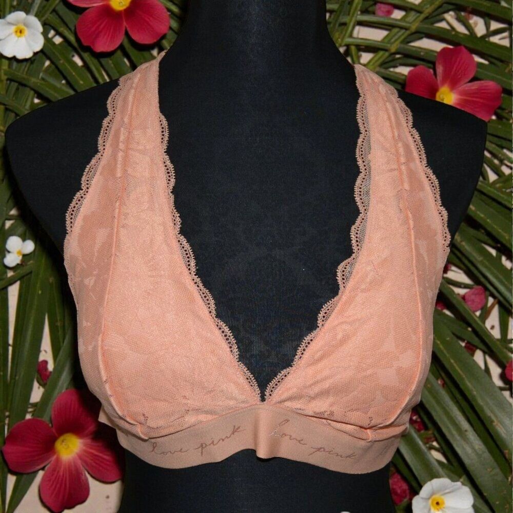 Victoria's Secret PINK Love Pink Orange Lace Strappy Vacation Summer Bralette